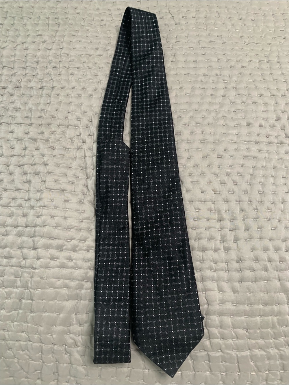 Van Heusen Black Tie with White Grid Dot Pattern